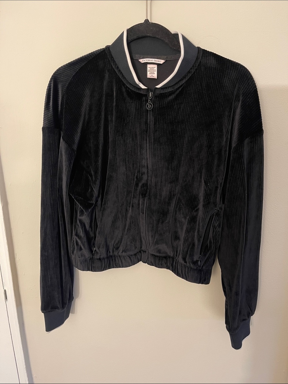 Victoria's Secret Black Velvet Ribbed Bomber Jacket